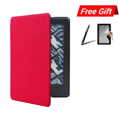 Красный Ультра тонкий умный кожаный чехол-футляр на магните для Amazon Kindle Paperwhite 10. поколение защитный чехол+ ручка+ пленка A20 - Цвет: Красный