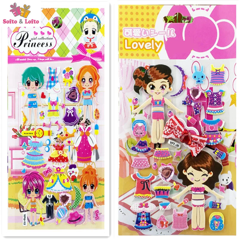 2 шт куклы обмен 3D наклейки пены девушки одеваются ткань изменить носить игры