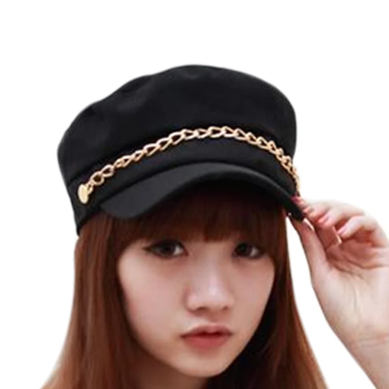 

New Arrival Fashion Women Hats Solid Color Chain Baseball Cap Girl Autumn Ladies Casual Sun Caps