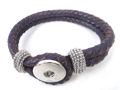 Бесплатная доставка черный кожаный браслет DIY Модные металлические кнопки