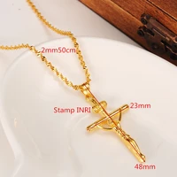 18 k yellow gold gf stamp inri jesus cross pendant necklace loyal women charms crosses jewelry christianity crucifix gifts