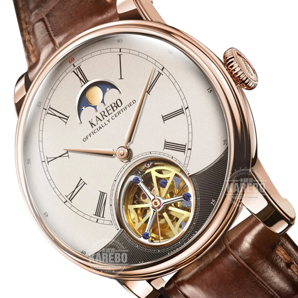 Мужские автоматические наручные часы KAREBO модные деловые с перфорацией и