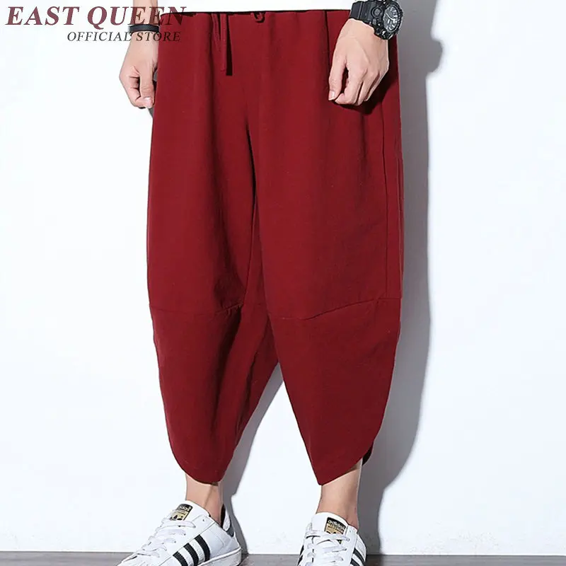 Летние мужские хлопковые льняные брюки со средней талией свободные шаровары в