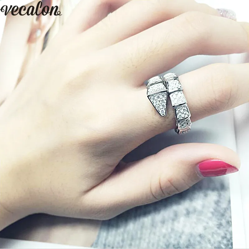 Vecalon Винтажное кольцо в виде змеи белое золото заполненное AAAAA циркон Cz