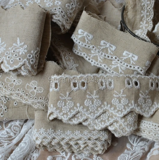 Бесплатная доставка 5 метров льняная Кружевная аппликация с вышитыми цветами