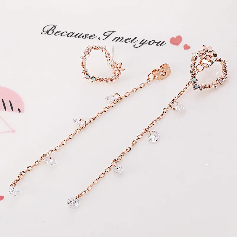 pierced Earrings JIOFREE корейские милые розовые серьги в форме сердца с клипсами, длинные серьги с кубическим цирконием, не пирсинг, Серьги brincos pendientes, ювелирных изделий - Окраска металла: pierced Earrings