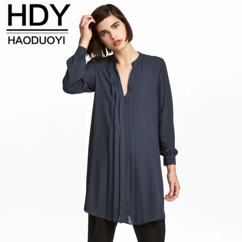 HDY Haoduoyi 2017 одноцветное темно синий Рубашки для мальчиков Для женщин v образным