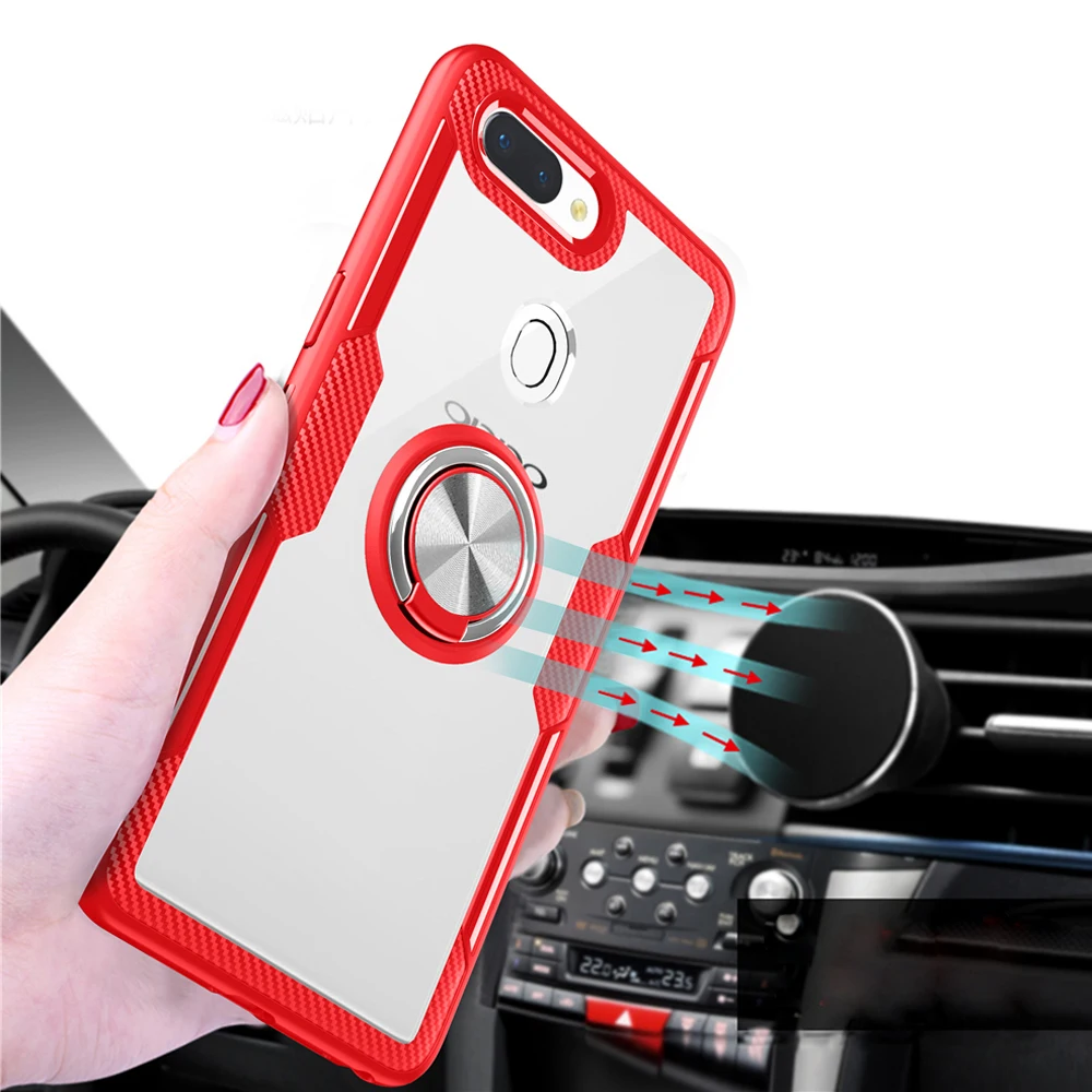 Luxury Transparent Car Holder Ring Phone Case For OPPO R17 R15 Cover On Pro Cases Silicone Soft Stand |