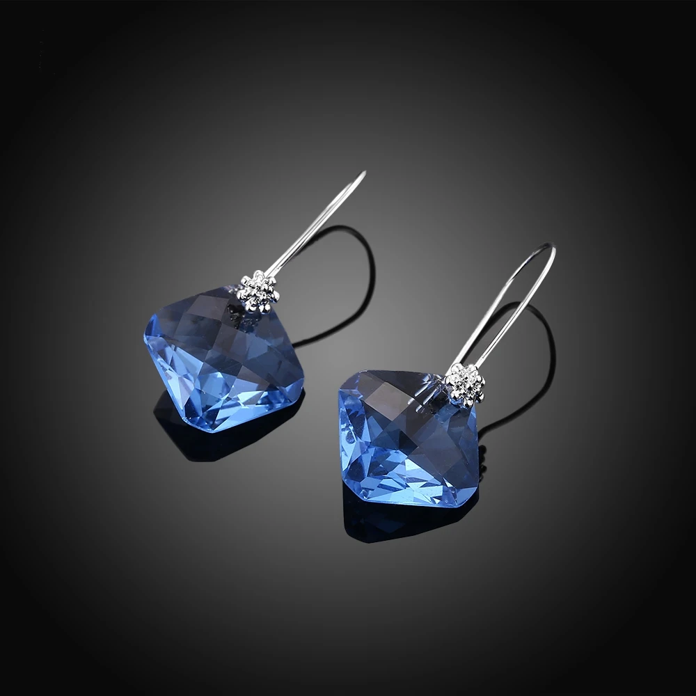 Aivtalk Fashion Austrian Crystal Women Earrings Champagne &amp Blue Color Square Stone Elegant Dangle Drop Hanging Earring for Gift |