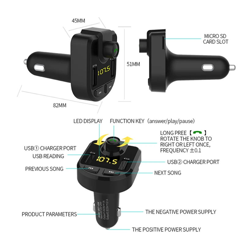 FM трансмиттер с Bluetooth автомобильный комплект громкой связи аудиоплеер для