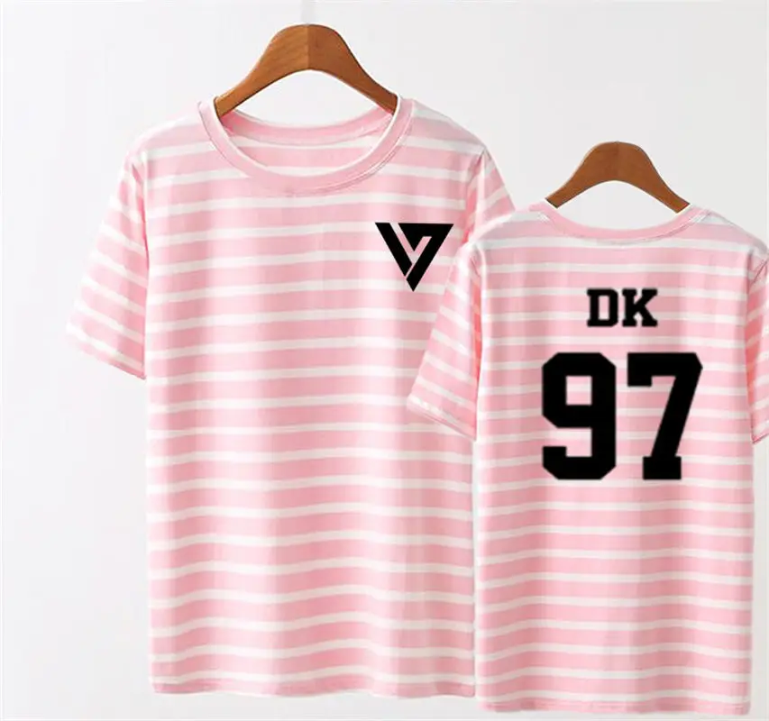 SEVENTEEN17 комбинация JEONGHAN JOSHUA SEUNGKWAN DINO футболка в полоску с короткими рукавами