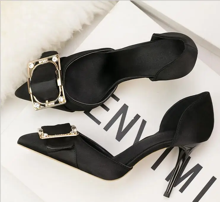 2018 new Fashion elegant shoes with high-heeled satin belts side buckle nightclub sandals female | Обувь