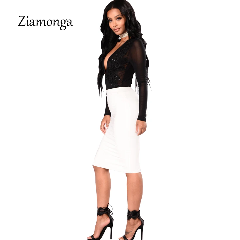 Ziamonga Sheer Mesh Applique кружевное сексуальное боди Женский v образный вырез с|elegant