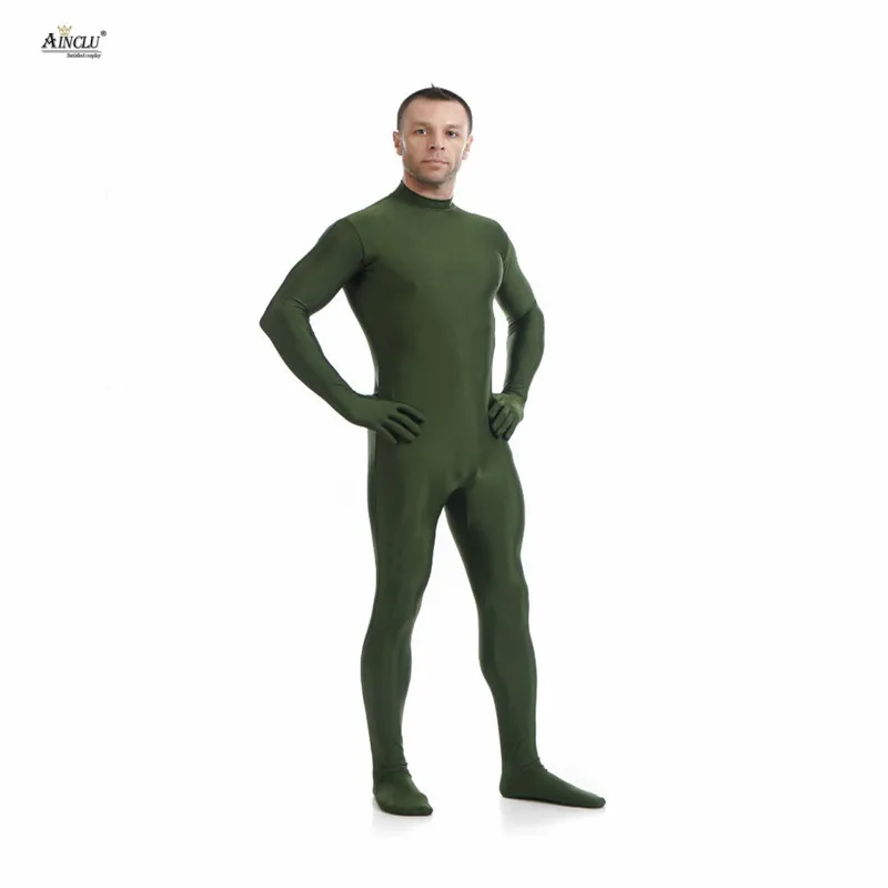Ainclu мужской спандекс нейлон Zentai темно-зеленый тело вторая кожа обтягивающий без