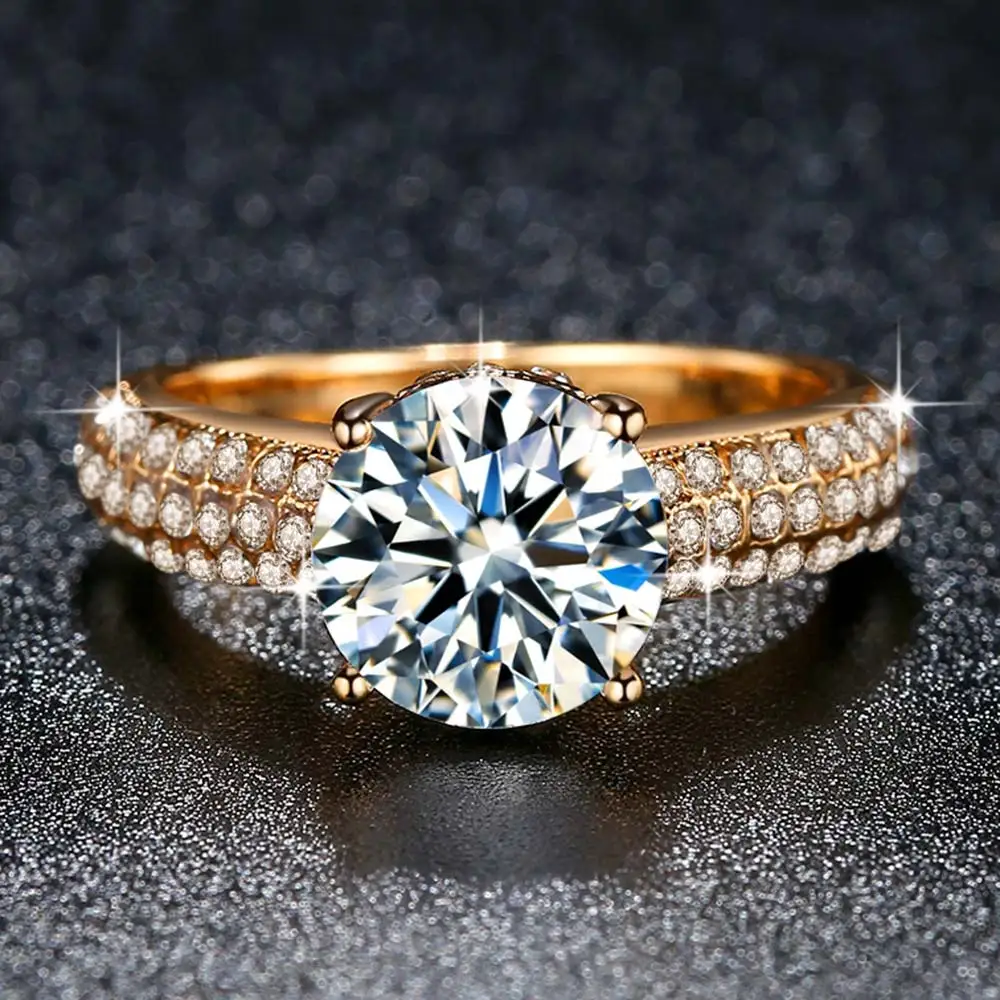 

Beiver 2021 New Arrivals Fashion Full with AAA Zircon Rings for Women White Gold / Yellow Gold Color Wedding Jewelry