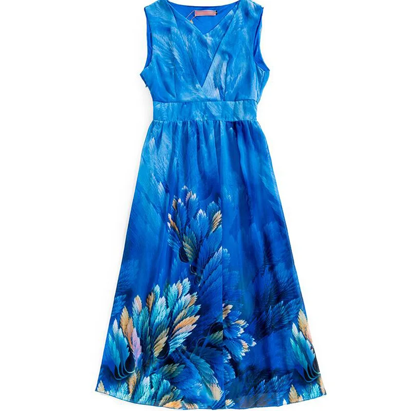

2018 Summer New Printed slim Chiffon Dress Female Temperament Sleeveless Bohemia Long Dresses Plus Size Women Clothing Fashion