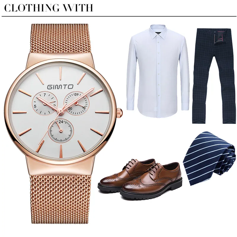 Smiple Для мужчин Часы Водонепроницаемый Нержавеющая сталь ремешок кварцевые