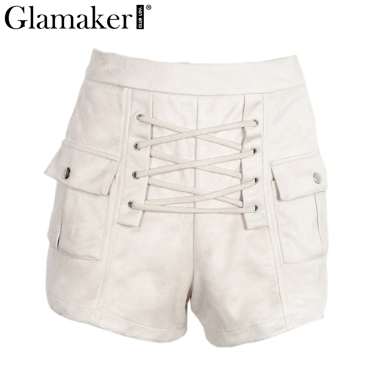 Женские замшевые шорты Glamaker элегантные свободные на молнии с высокой талией и