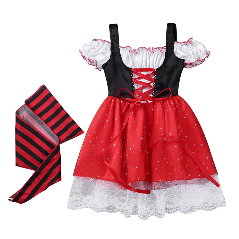 Kids Girls Halloween Christmas pirate costumes Glittery Sequins Off Shoulder Elastic Cosplay Fancy Party Tulle Dress | Детская одежда и