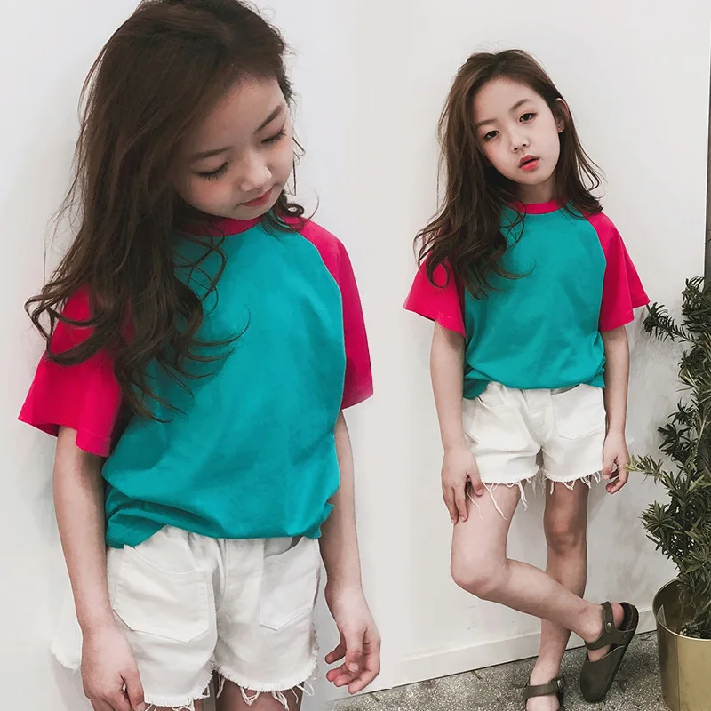 

Fashion Patchwork T Shirt for Children Clothing Big Girl Cotton T Shirts Boys Summer Top Tees Student Casual Summer Tee Shirts