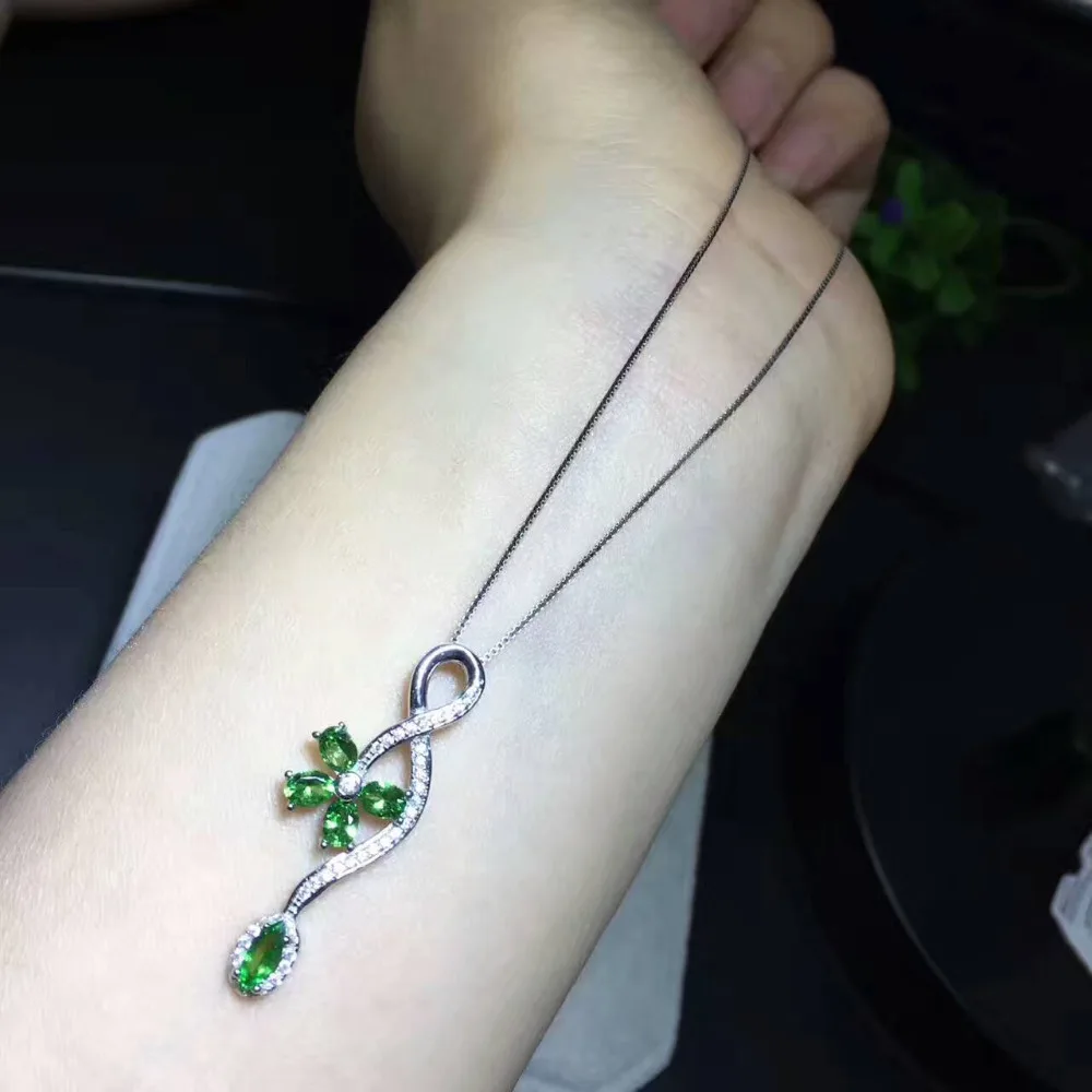 Цепочка с подвеской из натурального таворита серебро 925 пробы | Украшения и