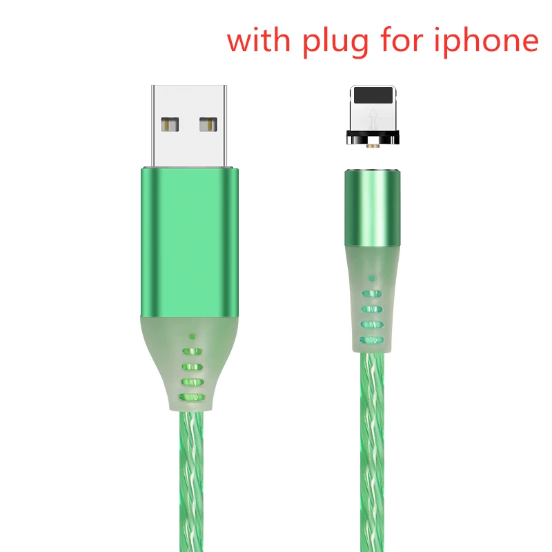 green ios plug SUNPHG поток световой Магнитный кабель светодиодный светильник Micro USB шнур Тип C кабель зарядного устройства для iPhone samsung мобильный телефон зарядный провод - Цвет: green ios plug
