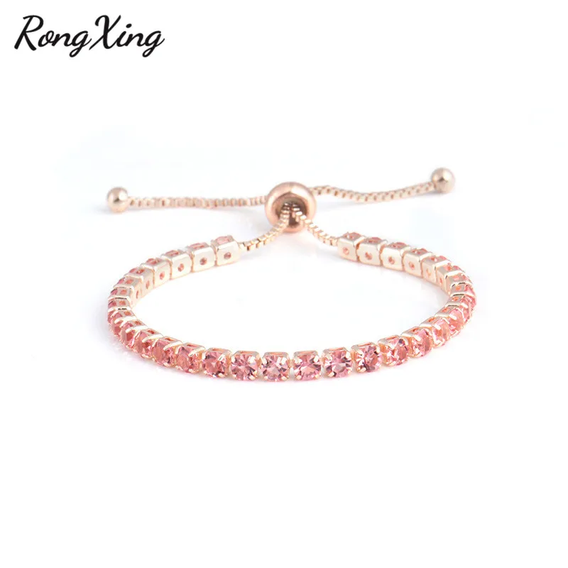 Rose Gold Pink RongXing Фиолетовый/Красный Кристалл кубического циркония браслеты с подвесками для женщин Ретро розовое золото/серебро Стразы браслет свадебные украшения - Окраска металла: Rose Gold Pink