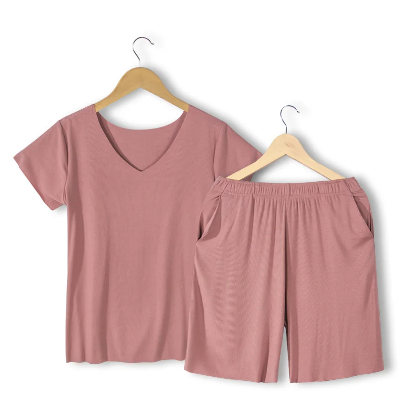 Summer pajamas for women cotton short-sleeved ladies shorts thin student loose seamless home  two-piece pajama set