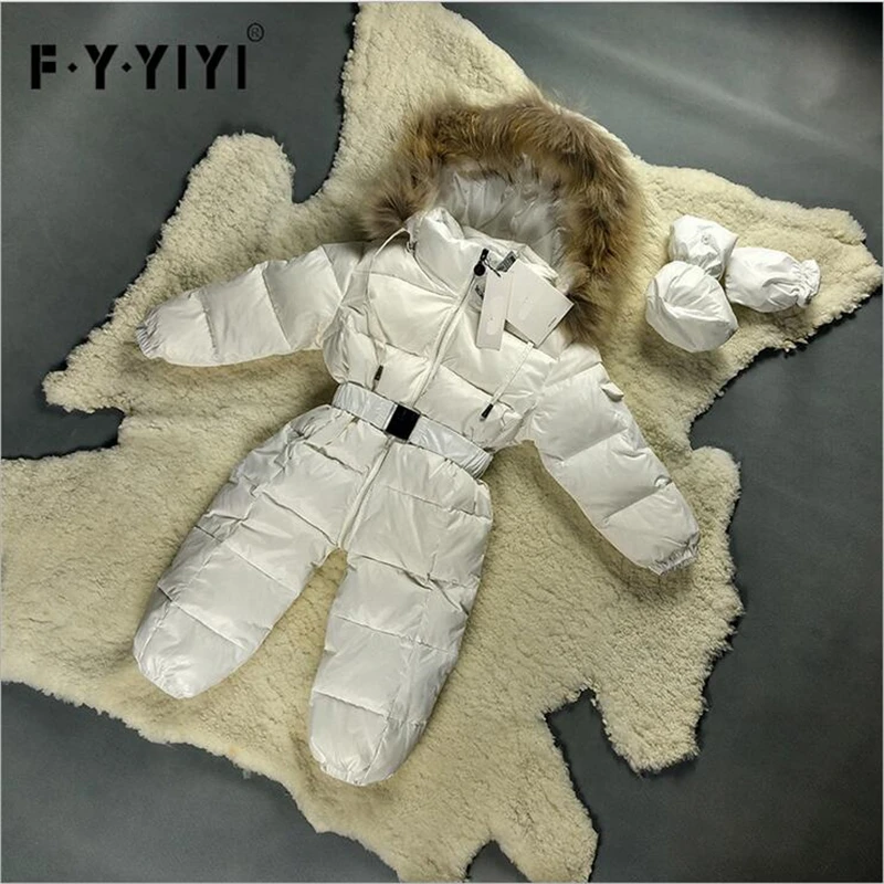 

6 Colors Babys Rompers Racoon Fur Collar 90% Duck Down Romper+Gloves+Feet Set Infant Jumpsuit Children Casacos Snowsuit