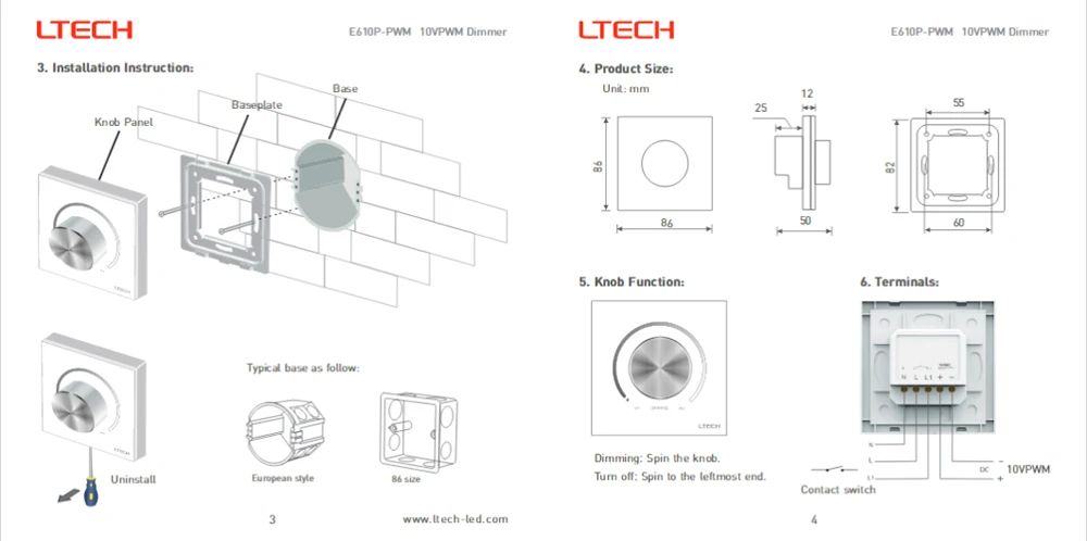 LTECH E610P-PWM Led затемнения настенное крепление KnobTouch Панель диммер DC100 ~ 240 V Вход 10 VPWM