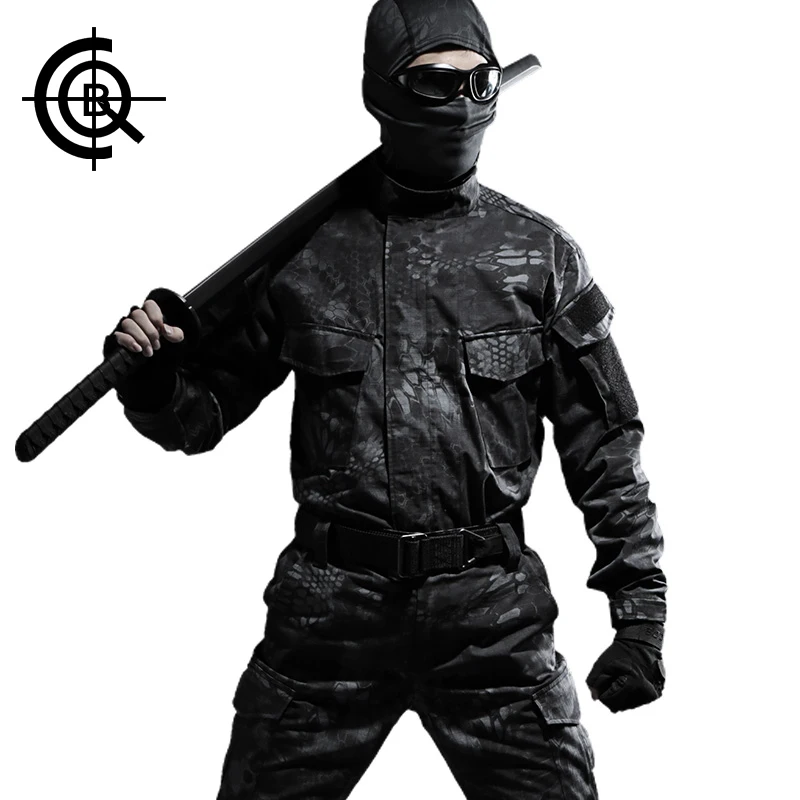CQB открытый военный камуфляже Камуфляжный костюм Охота Одежда Пеший Туризм куртка+ брюки - Цвет: Black Camouflage