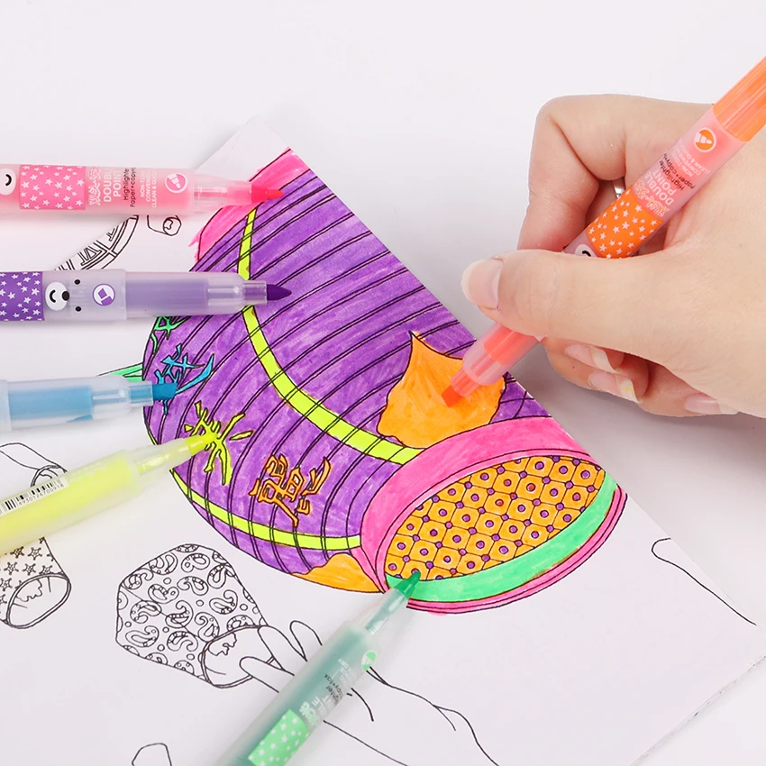 6 шт./компл. набор маркеров с мишками для письма двусторонние маркеры милой