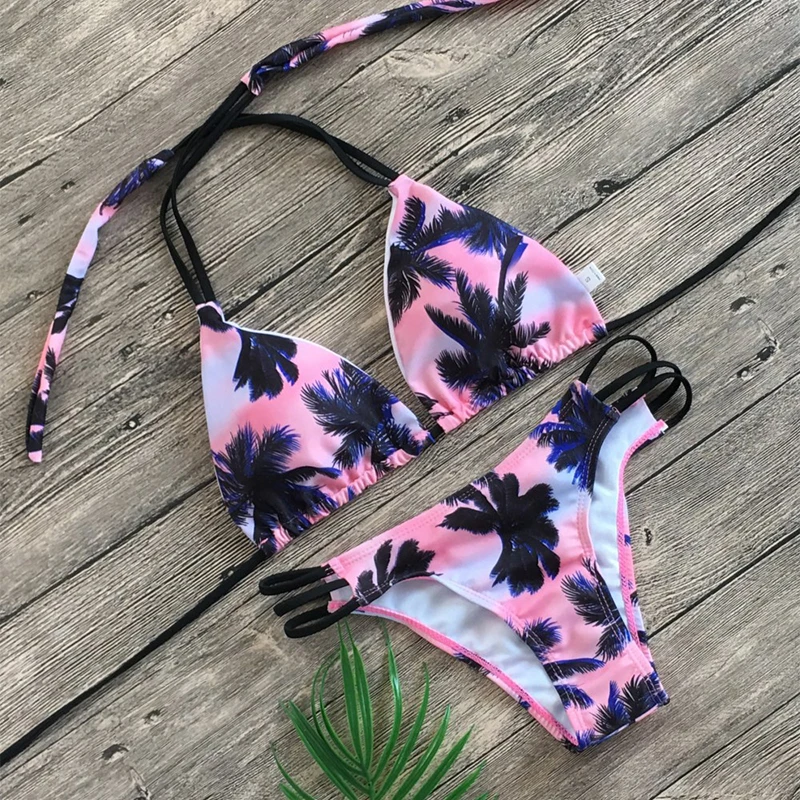 2019 печатных кокосовое костюм Холтер полоса бразильский лето из двух частей