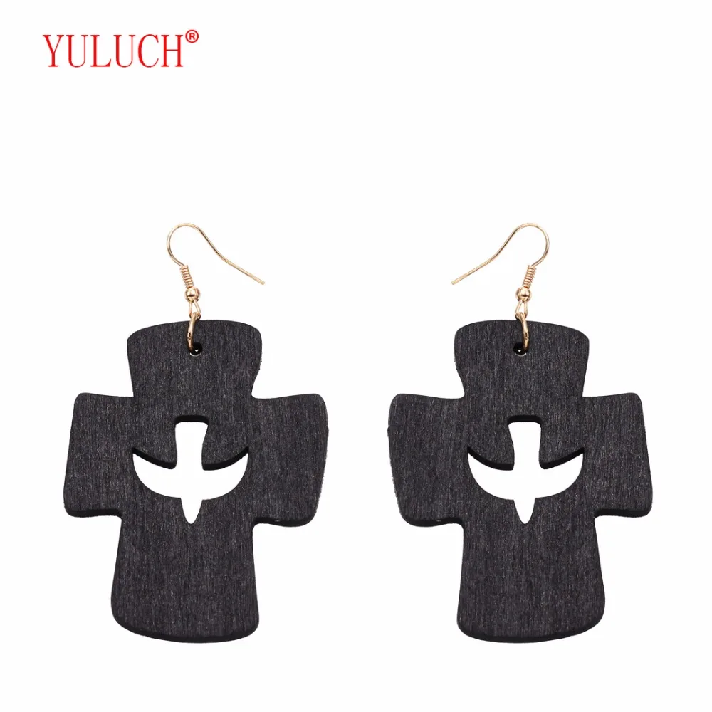 

YULUCH 2018 New Design Hollow Swallow Wooden Cross Earrings for Fashion Women Jewelry Gifts