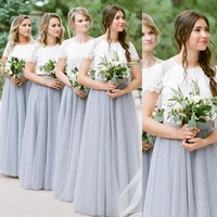 superkimjo real bridesmaid dresses crew neckline tulle floor length short sleeve long maid of honor dresses wedding party dress