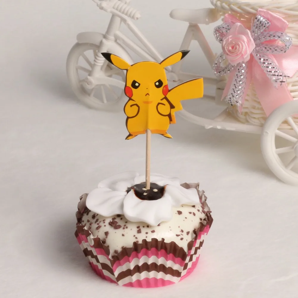 24 шт. Покемон Пикачу Cupcake Toppers выборка Baby Shower Поставки детей День рождения пирог