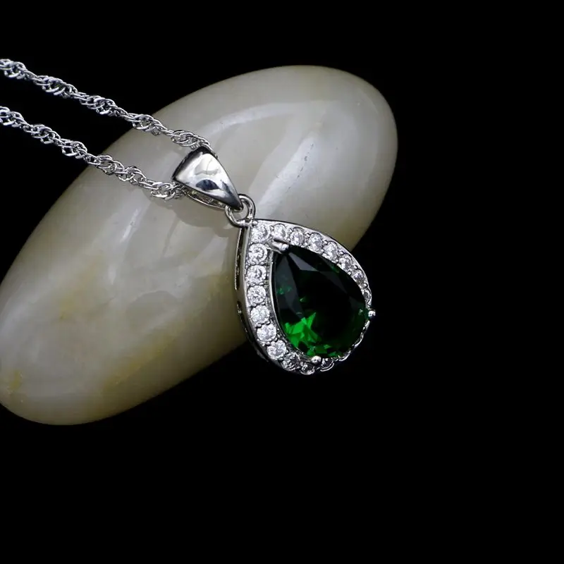 Серебро 925 Ювелирные наборы для свадебных аксессуаров зеленый кубический