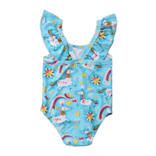 Милый Летний купальник радужной расцветки с единорогом для маленьких девочек