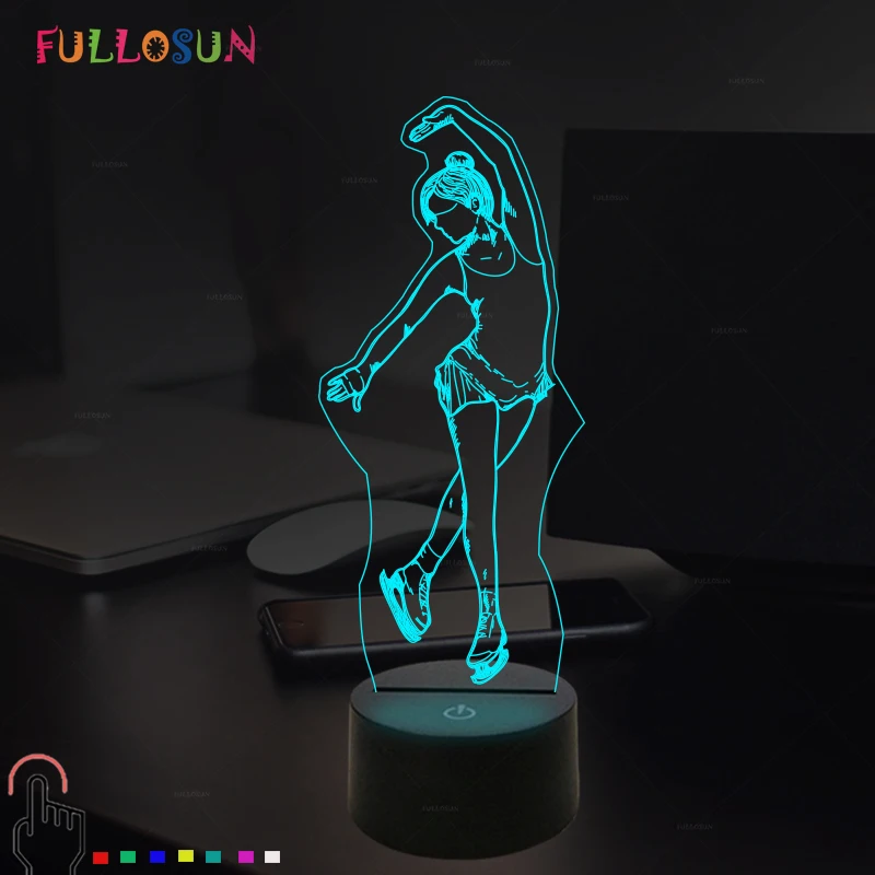 Светодиодная 3D иллюзия акриловая лампа Фигурное катание модель ночник сенсорный