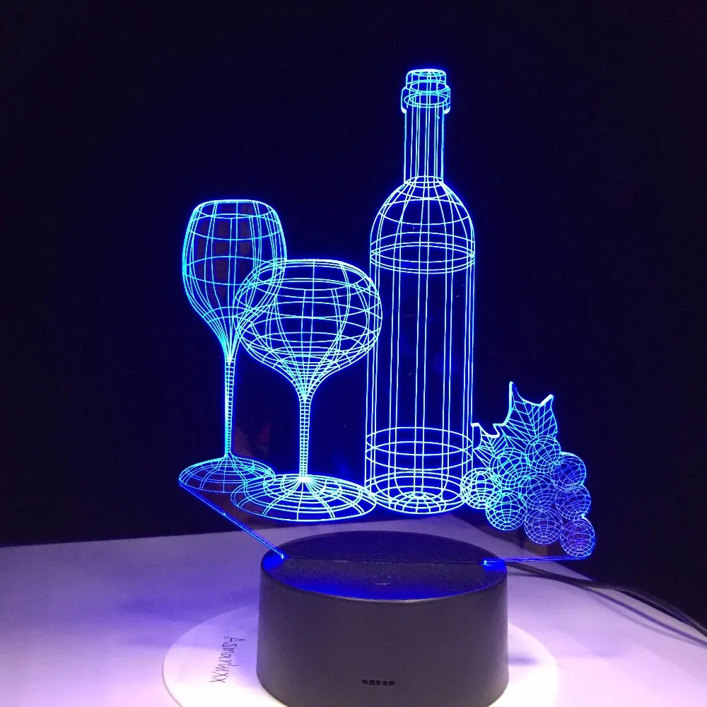 3D лампа в виде бутылки вина светодиодная 7 цветных акриловых ночных светильников