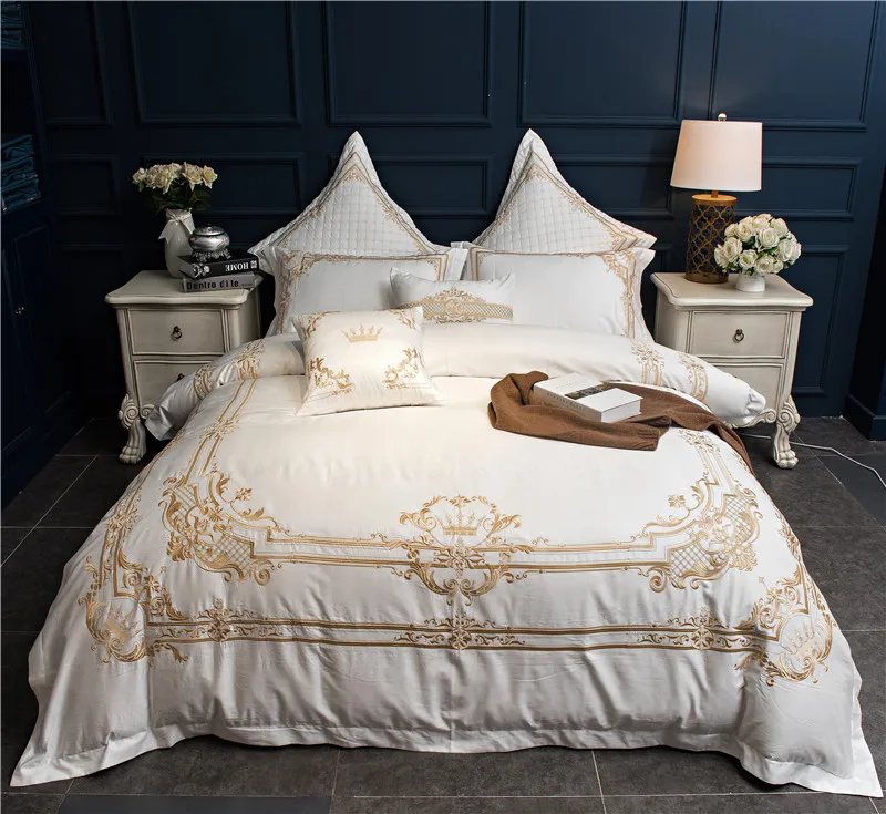 

White Egyptian Cotton Embroidery Luxury Bedding set 4/8Pcs Wedding Duvet cover Bed sheet Set Pillowcases38