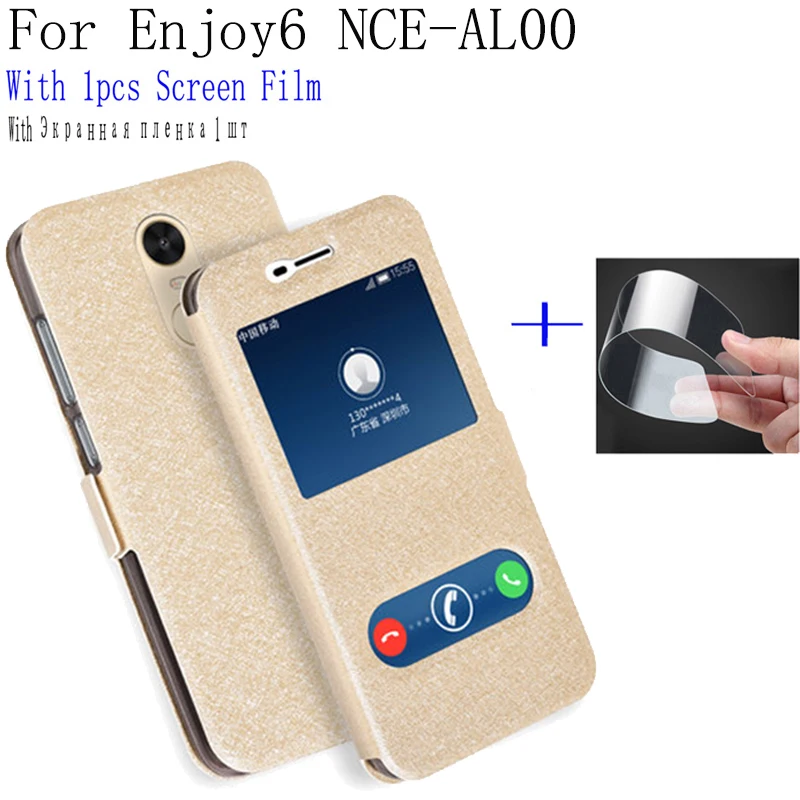 

2pcs For Huawei Enjoy6 phone Case cover Smart View Window PU Leather shell For Huawei Enjoy 6 NCE-AL00 Flip case back cover