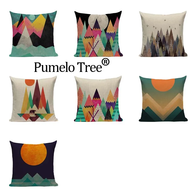 Картина маслом красочные треугольники горные солнечные подушки наволочки