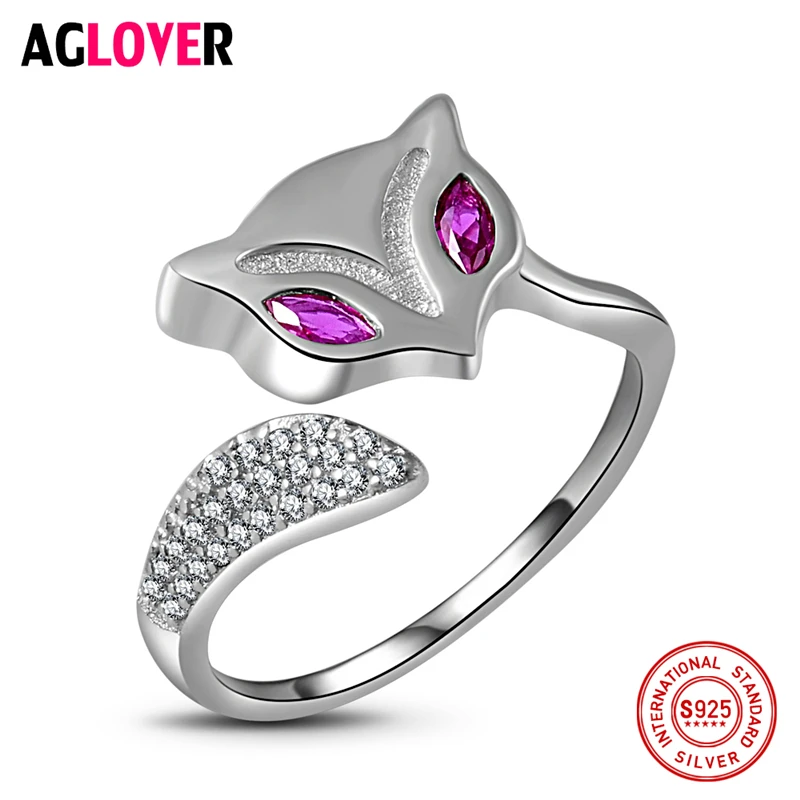 

100% Sterling Silver Woman Ring Charm Fox Inlaid AAA Ruby Ring Female 925 Silver Fashion Jewelry