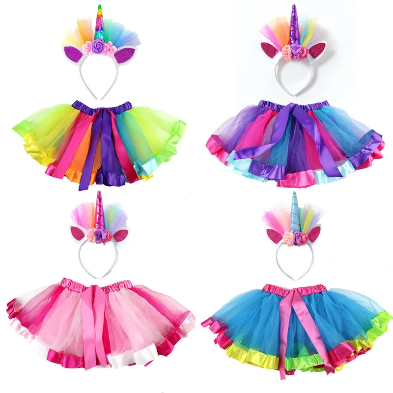 

Free Unicorn Headband Princess Tutu Skirt Baby Girls Clothes Rainbow Kids Party Tutu for Girls Skirts Children Ball Gown