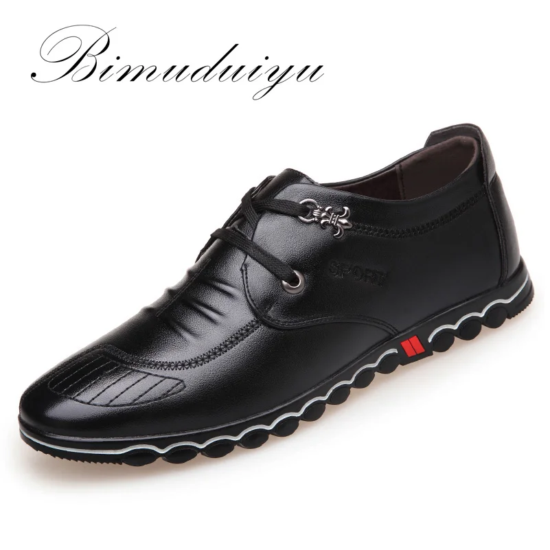 BIMUDUIYU 2019 Spring Fashion New Super Fiber Leather Soft Comfortable Men's Casual Shoes Portable Driving Laces Flats | Обувь
