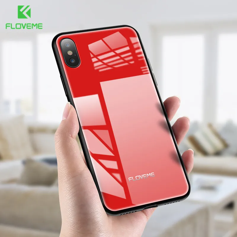 FLOVEME красный закаленный Прозрачный чехол для телефона iPhone X 7 8 Plus 6 6s стеклянная