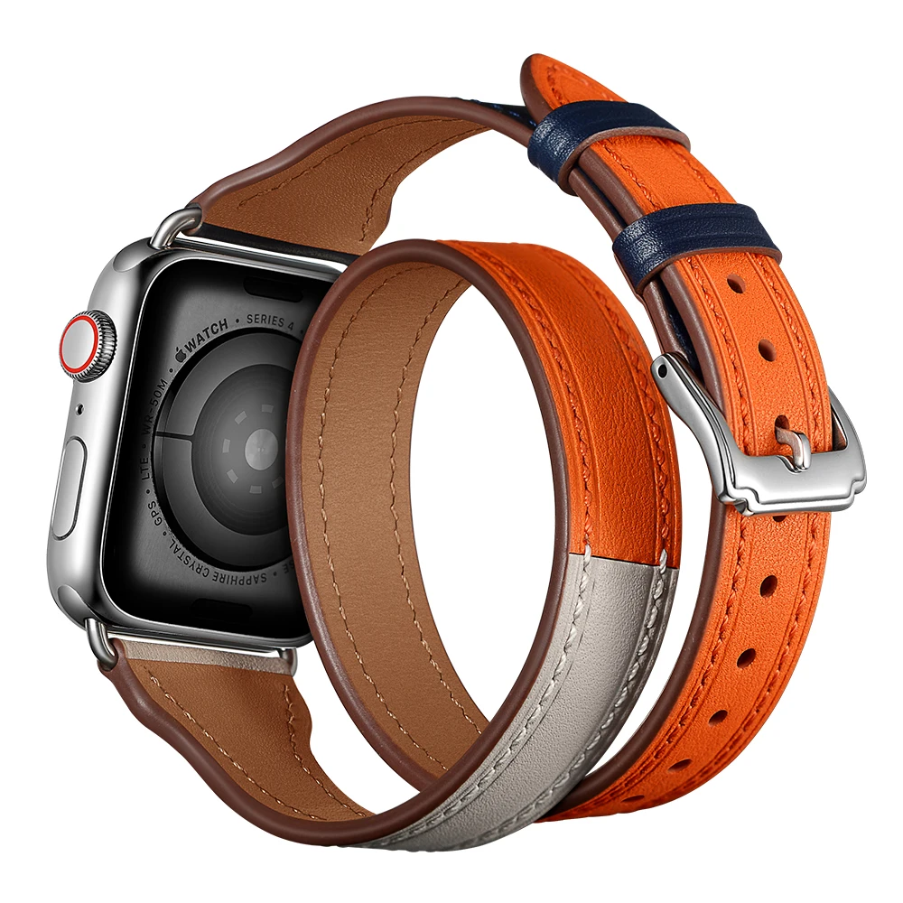 Laforuta двойной тур цикл для Apple Watch band 40 мм 44 iWatch кожаный ремешок 38 42 экстра длинный