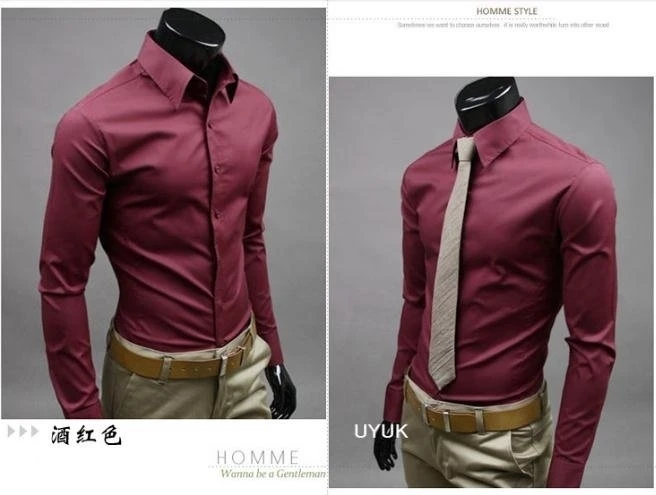 win red Мужские рубашки Стильные с длинным рукавом Chemise Homme Masculina 17 цветов Размер: M-XXXL Social Camisas Hombre Vestir Повседневная рубашка 1 - Цвет: win red