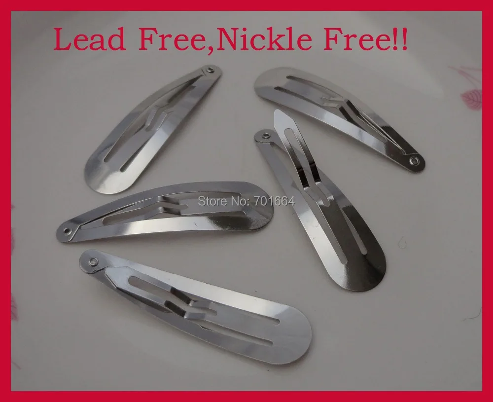 

50PCS 6.0cm 2.35" Silver No Hole Plain Tear Drop Metal Snap Clip hairpins large hair clips lead free and nickle free wholesale